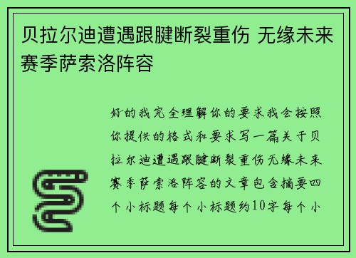 贝拉尔迪遭遇跟腱断裂重伤 无缘未来赛季萨索洛阵容